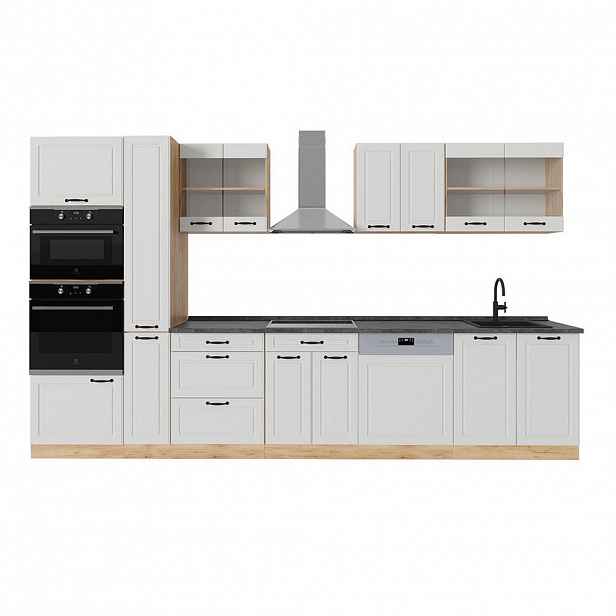 Vicco KOMPLETNÍ KUCHYNĚ R-Line Bílý venkovský dům/zlatý dub 350 cm , PD Antracit