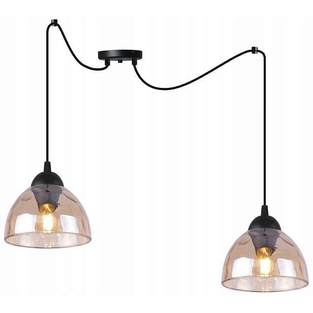 Závěsná Stropní Lampa Lustr Pavouk Skleněná Mísa Medové Stínítko Dvojité