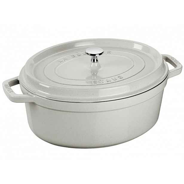 Oválný litinový hrnec s poklicí Staub Cocotte, bílý lanýž, 27 cm / 3,2 l