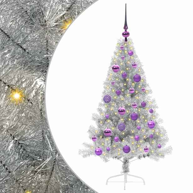 vidaXL Umělý osvětlený vánoční stromeček Stříbrná 120 cm PET