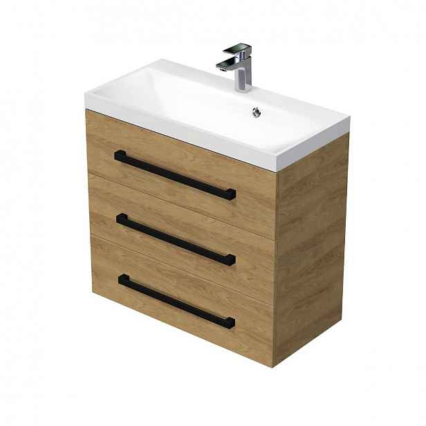 Koupelnová skříňka s umyvadlem SAT Cube Way 80x47,5x40 cm dub Hickory mat CUBE2C803DH