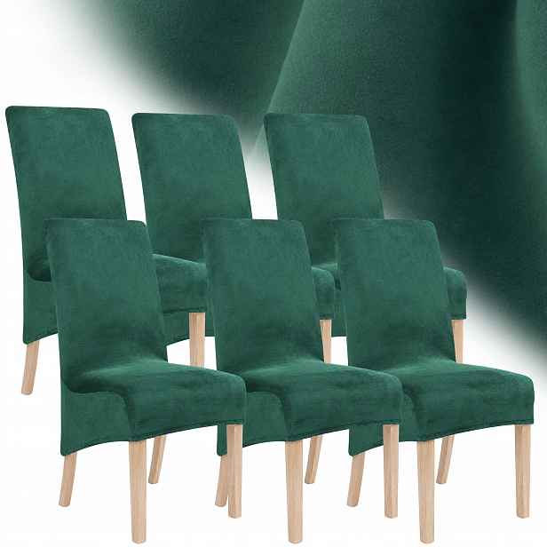Potah Na Židli XXL Velur 6 Ks Plyš Elastický Univerzální Zelený