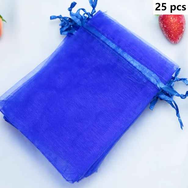 TEMU Dárek pro Ni/Něj 15x10cm - 25ks - Královsky Modré Síťované Tašky se Stahovací Šňůrkou, Organzové Sáčky se Stahovací Šňůrkou