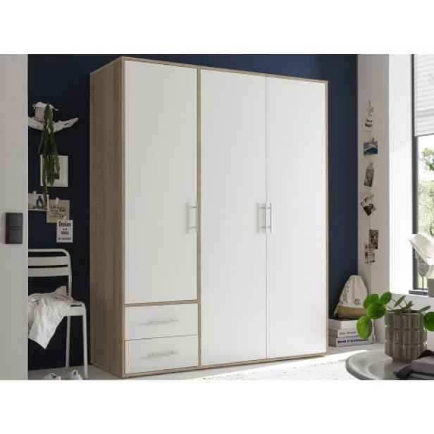 Šatní skříň Valencia,155 cm, dub sonoma/bílá