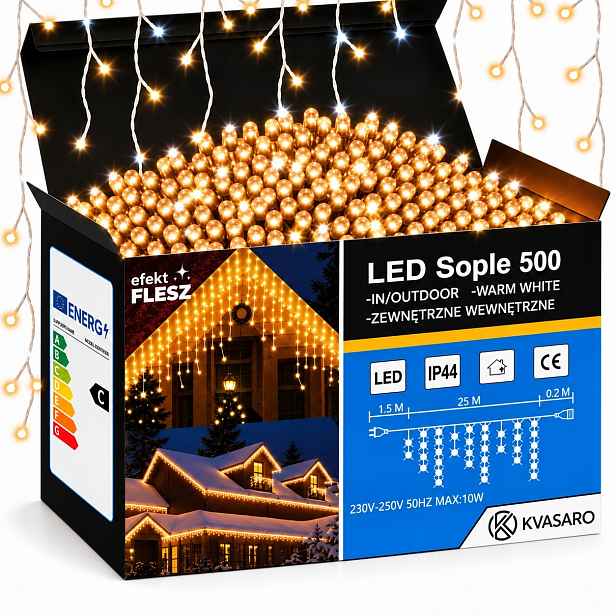 Rampouchy 500 Led Záclona Venkovní Osvětlení IP44 Bílá Teplá Studený Flash 25 M