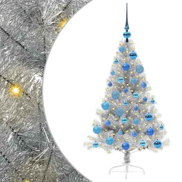vidaXL Umělý osvětlený vánoční stromeček Stříbrná 120 cm PET
