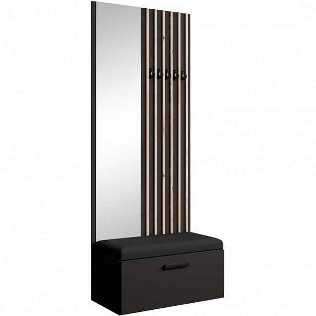 Beautysofa PŘEDSÍŇOVÁ sestava Margaret II 81/203/43 s lamelami a zrcadlem, černá|dub artisan