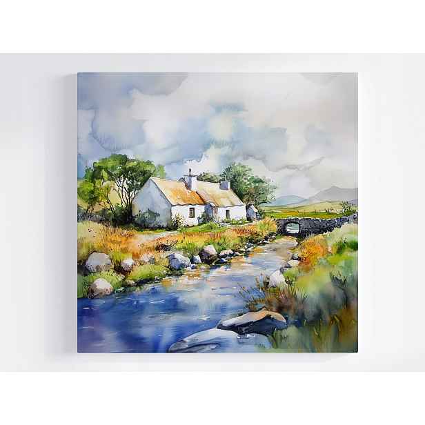 Obraz Na Plátně Canvas Krajina Irsko Vesnice Dům Most Potok Pohled 50x50