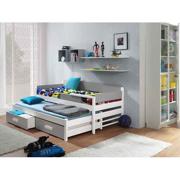Postel pro děti s přistýlkou 80x180 WADA - bílá / šedá, pravé provedení