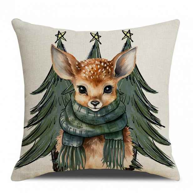 Vánoční povlak na polštář FAWN WITH TREES 45x45 cm, krémový