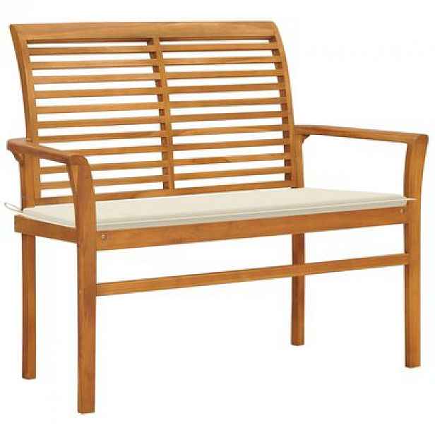 Zahradní lavice s poduškou 112 cm masivní teak Krémová
