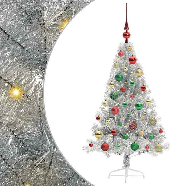 vidaXL Umělý osvětlený vánoční stromeček Stříbrná 120 cm PET