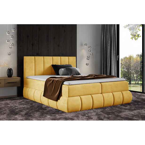 Designová čalouněná postel 180x200 VENY - žlutá + topper ZDARMA