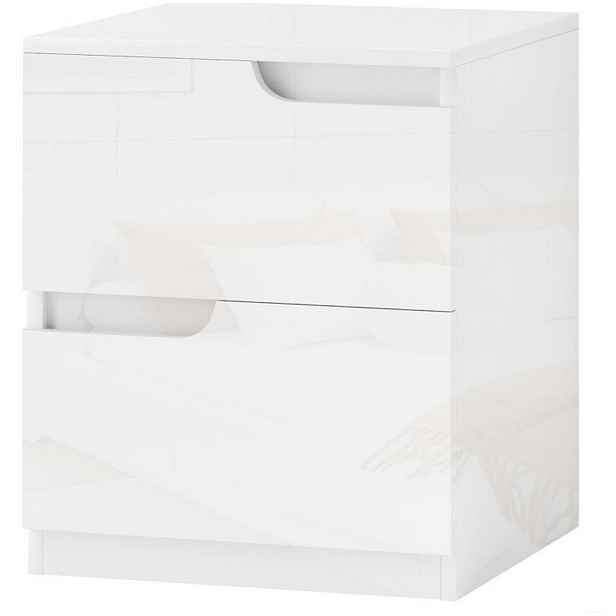 OKWISH NOČNÍ stolek 40/40/48 cm bílý z dřeva se 2 zásuvkami