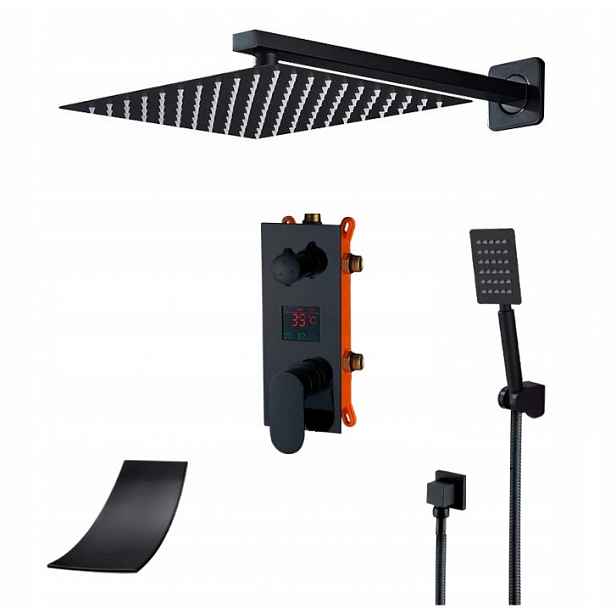 Podomítkový Set Vodopádový Displej Černý Mat 30 CM