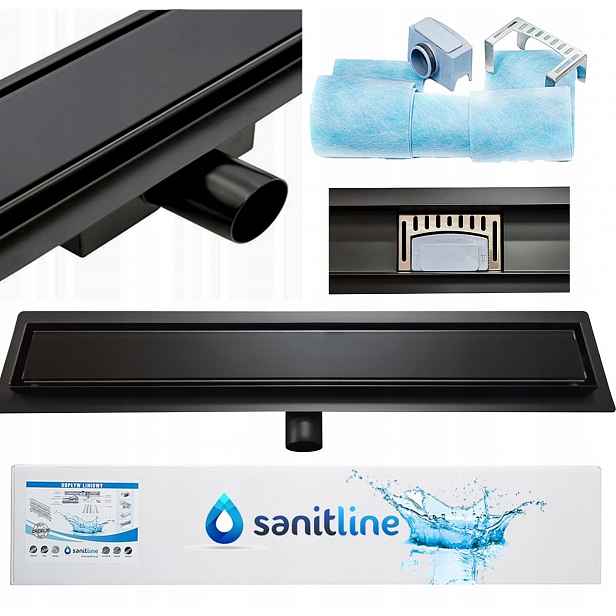 Sanitline Lineární odtok Černé Sklo Mat 70 cm