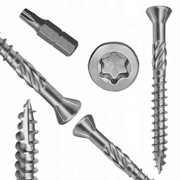 Terasové vruty 4x40 nerezové do dřeva C1 Torx 1000 ks Bit Bonus