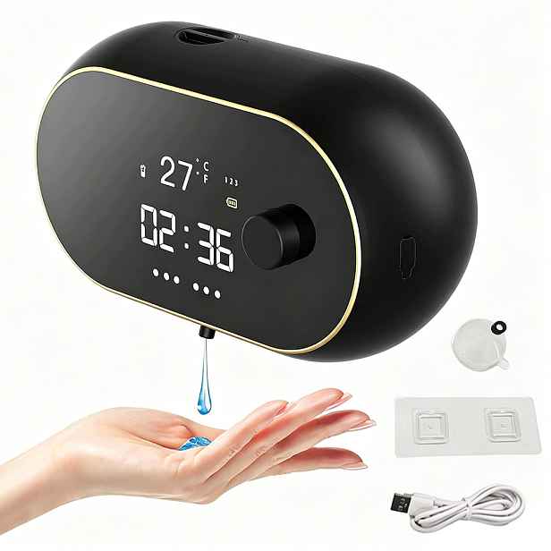 Premium Automatický Dávkovač pěny Hodiny Teplota nabíjení Usb Černá