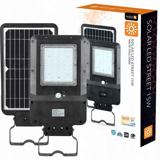 Led pouliční lampa Solarna Lucerna 15W 4000K IP65 Snímač pohybu soumraku