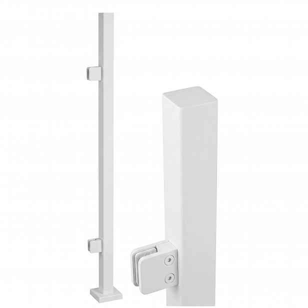 Startovací Sloupek 100 cm pro skleněné zábradlí Bílý nerezový 40x40 Loft