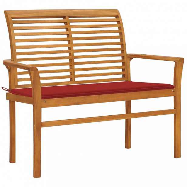 Zahradní lavice s poduškou 112 cm masivní teak Červená
