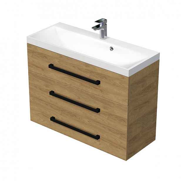 Koupelnová skříňka s umyvadlem SAT Cube Way 100x47,5x40 cm dub Hickory mat CUBE2C1003DH