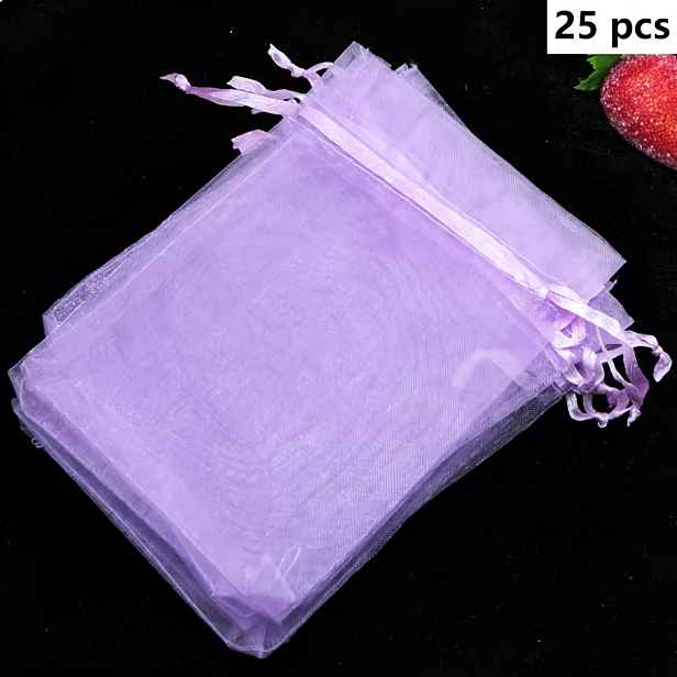 TEMU Dárek pro ni/pro něj 15 x 10 cm 25 ks světle fialových síťovaných sáčků se stahovací šňůrkou, šperkovnice z příze s vysokou hustotou, Vánoce,