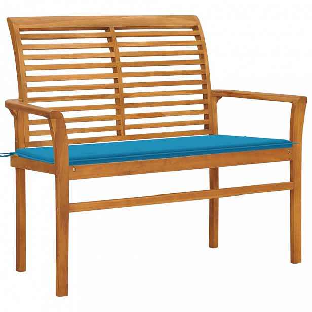 Zahradní lavice s poduškou 112 cm masivní teak Světle modrá