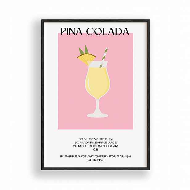 Obraz Koktejl Pina Colada Plakát Rámeček Dřevěný Černý 30x42 cm