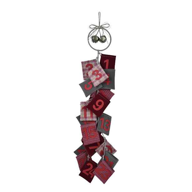 Červený závěsný adventní kalendář z vlny Ego Dekor Advent, výška 77 cm