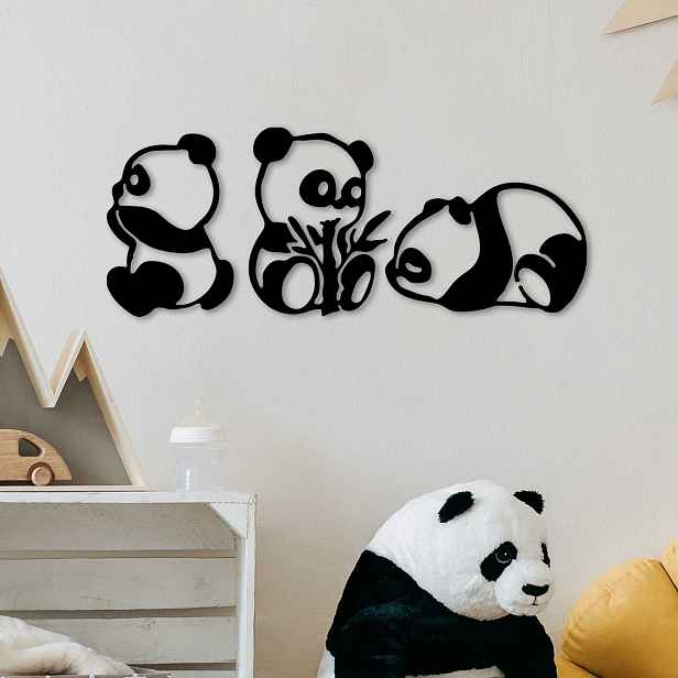Wallity Nástěnná kovová dekorace Pandas černá