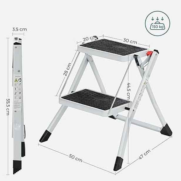 Žebřík 2 stupně Songmics ocelový, protiskluzový, 150 kg