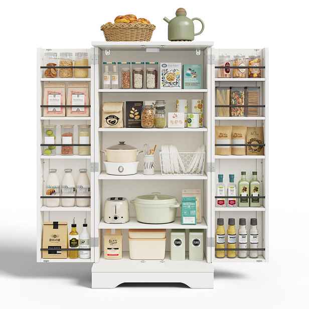 EVRYAE BUFFET Moderní vysoká skříň MDF 3D vlnitá dvířka LED senzorové světlo kovové úchytky 120/60/40 cm