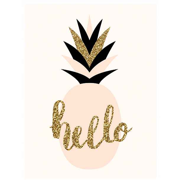 Fototapeta Ananas Hello Zlatá Béžová Růžová vinylová 184x254 lepidlo