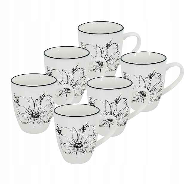 Set 6 ks Hrnek Alba Dash Bloom, 350 ml, černá kytka