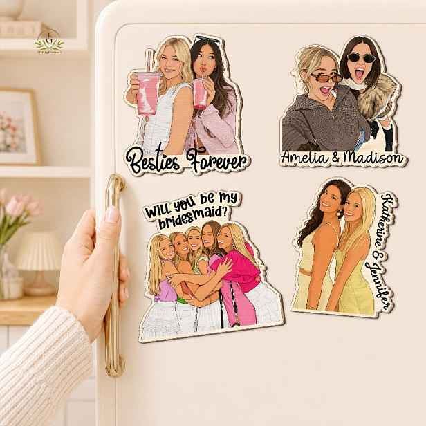 TEMU 1ks 2D Personalizovaný magnet s fotoportrétem nejlepších kamarádek, Vlastní magnet na lednici pro nejlepší přítelkyni, Akrylový obrázek BFF,