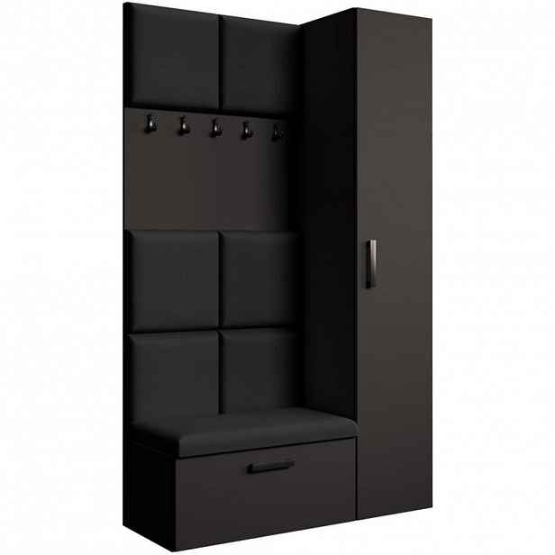 Beautysofa PŘEDSÍŇOVÁ sestava Margaret I+IV 121/203/43 s čalouněnými panely, černá|dub artisan