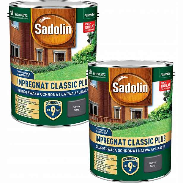 Set Sadolin Classic Plus 2x4,5 Vodní Impregnace Na Dřevo Tmavě Šedá 9L