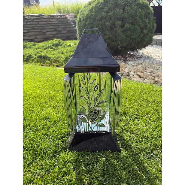 Hřbitovní Svíčka s ozdobnou růží – elegantní lampion 38x19 Cm