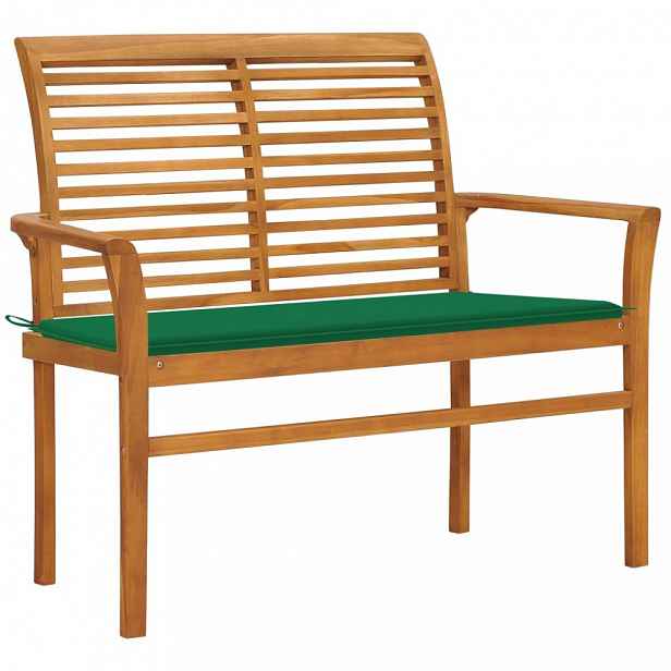 Zahradní lavice s poduškou 112 cm masivní teak Zelená