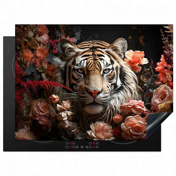 MuchoWow KRYT NA INDUKČNÍ DESKU Tygr - Zvíře - Příroda - Květiny - Botanické motivy 71x52 cm