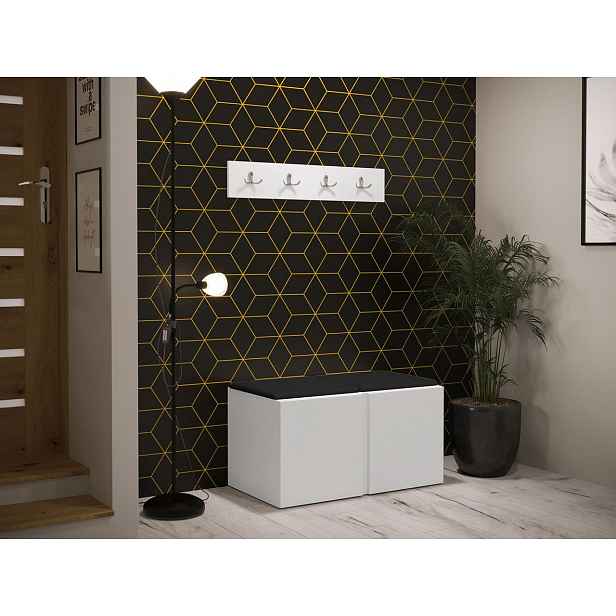Nábytek do chodby s čalouněnými panely 42x42 SELAND 7 - bílý / černá ekokůže