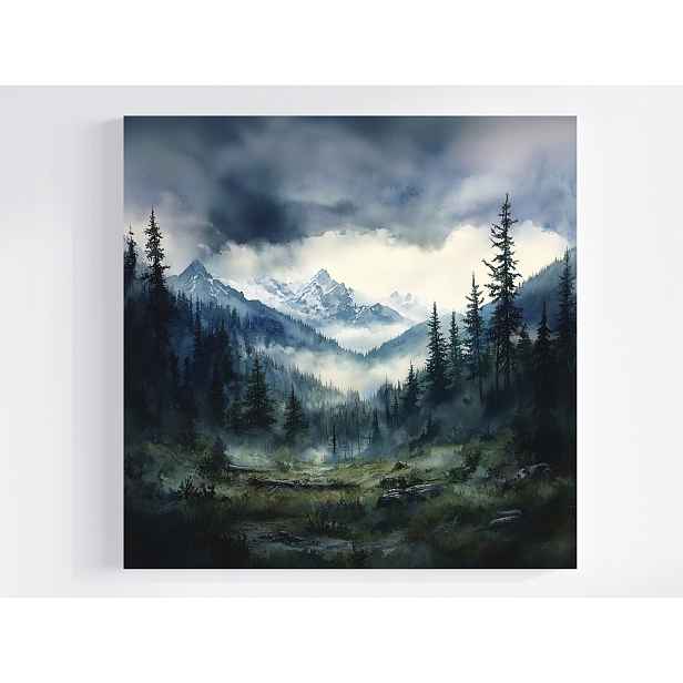 Obraz Na Plátně Canvas Krajina Hory Vrcholky Les Nebe Mraky Bouře 50x50