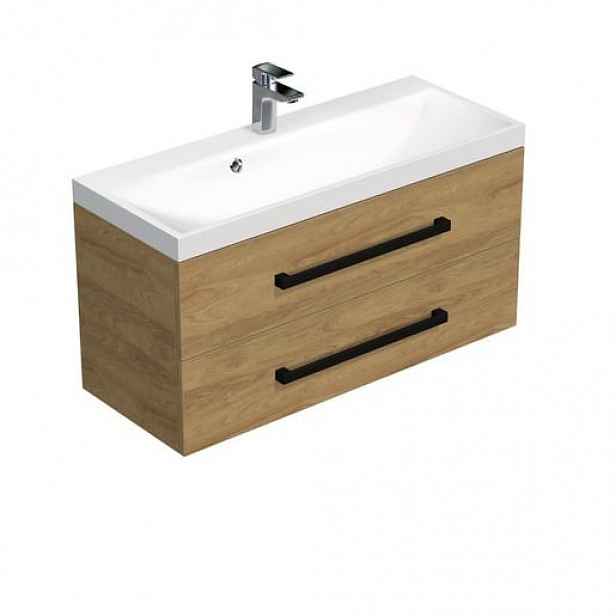 Koupelnová skříňka s umyvadlem SAT Cube Way 100x71x40 cm dub Hickory mat CUBE2C100ZDH