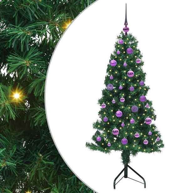 vidaXL Rohový umělý vánoční stromeček Zelená 150 cm PVC a kov
