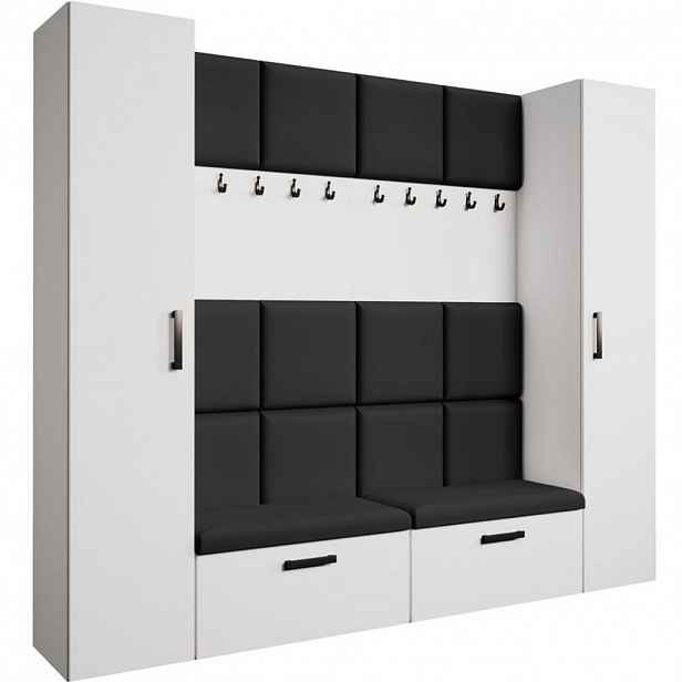 Beautysofa PŘEDSÍŇOVÁ sestava Margaret XL 242/203/43 s čalouněnými panely a botníkem, bílá