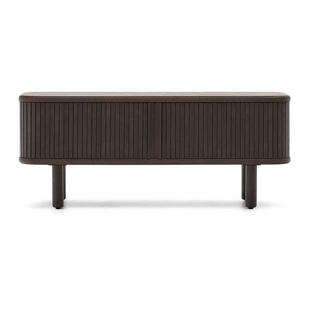 Tmavě hnědý TV stolek v dekoru jasanu 120x50 cm Mailen – Kave Home