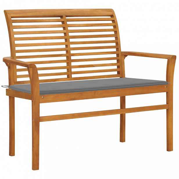 Zahradní lavice s poduškou 112 cm masivní teak Šedá