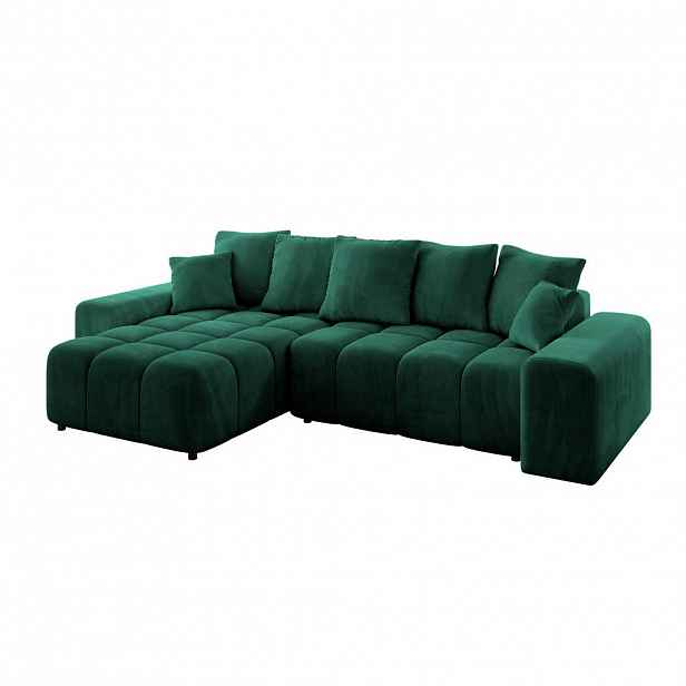 ALTDECOR ROHOVÁ SEDACÍ SOUPRAVA s otomanem vlevo ENIL-L 297x189x68 tmavě zelený velur