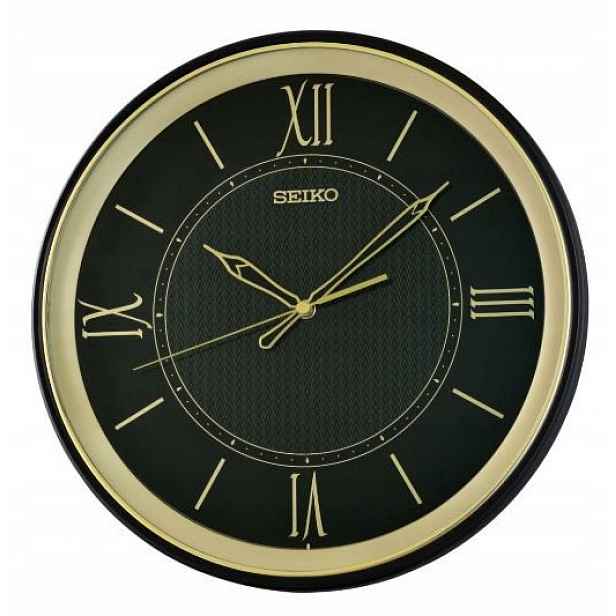 Elegantní Černý Zlatý Tichý Kulatý Japonský Hodinový Stroj Seiko QXA834K 34 cm